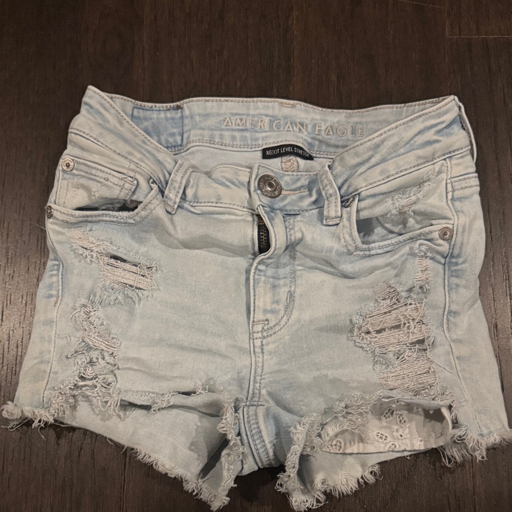 American Eagle Outfitters Light Blue Ripped Jean Shorts